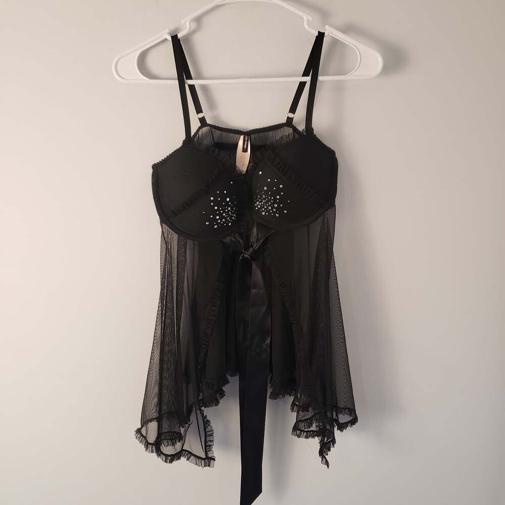 NWT Victorias Secret Sexy Little Things Y2K Womens Babydoll Lingerie Black 36C